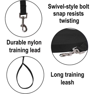 Sherry Dog/Puppy Obedience Recall Training Agility Lead – 50ft Dog Leash for Small Dog, Strong Traditional Style Training Dog Leash for Play, Camping, or Backyard, Black, view 2